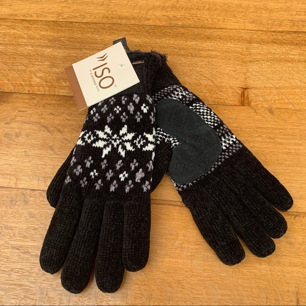 ISOTONER ISO BLACK CHENILLE “SNOWFLAKE” GLOVES NWT
